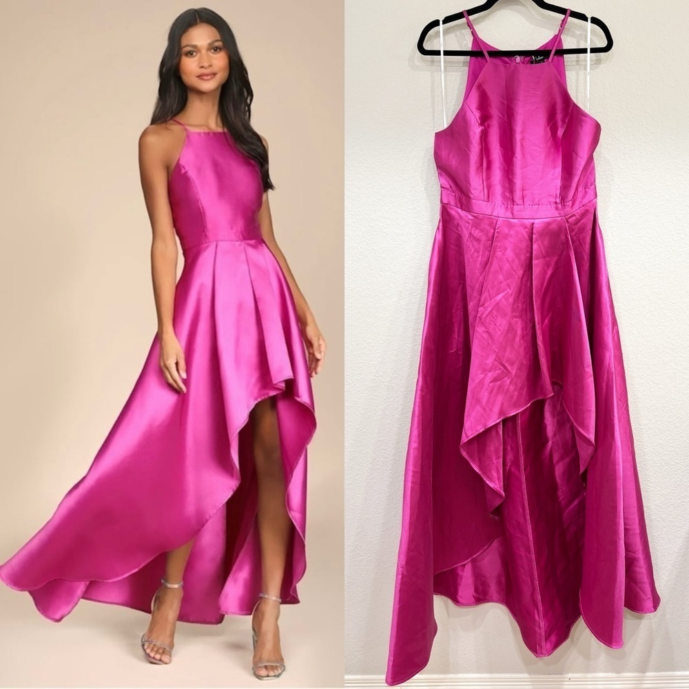 Size Lâ - Lulus Broadway Show Magenta High-Low Gown